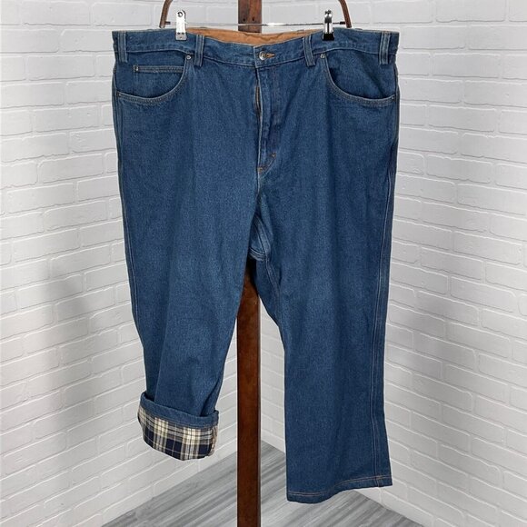 Duluth Jeans Men 46x30 ACT 44x27 Blue Gusset Cotton‎ Flannel Lined Heavy Chore - Picture 1 of 11